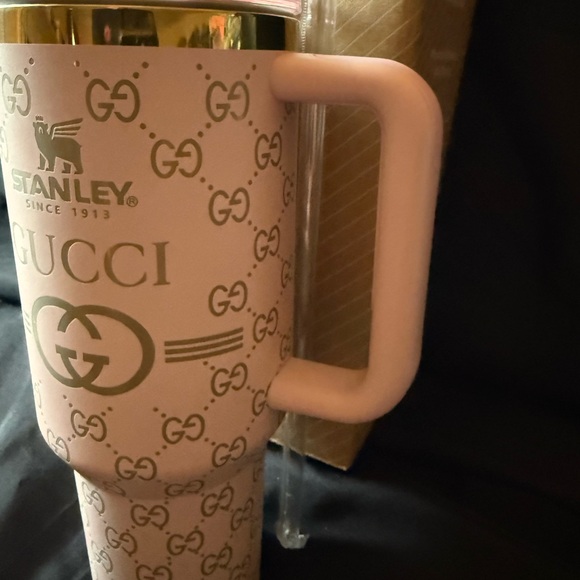 New Stanley 40oz Laser Engraved GuccPink and Gold Tumbler with Straw - Picture 4 of 7